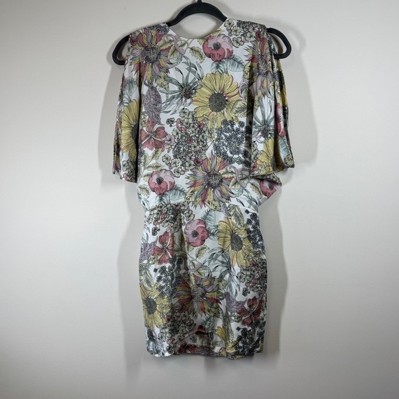Opening Ceremony Multicolor Floral Print Dress Open Back Cape Overlay Size MEASU - Picture 2 of 12